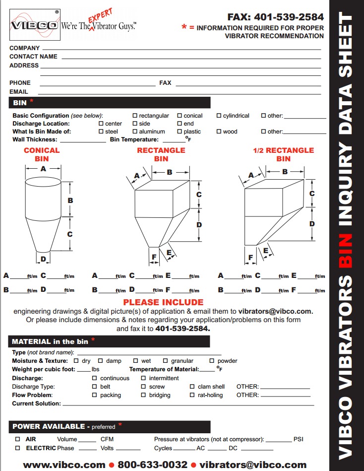 vibco bin sizing